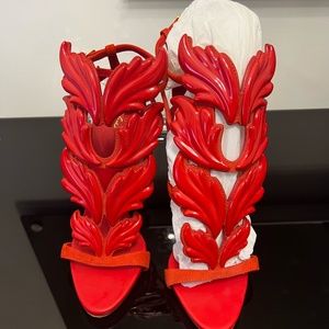 Giuseppe Zanotti Cruel Summer Red Wing Strap Sandal Heel Pump